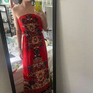 Elegant Red Strapless Maxi Dress